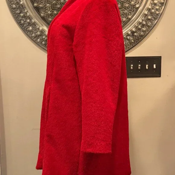 Coldwater Creek Red Faux Fur Car Coat - Picture 5 of 13